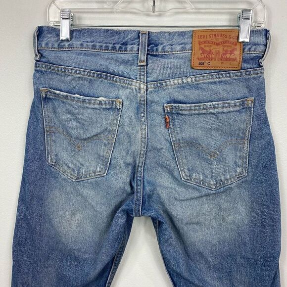 LEVIS 505 - Vtg 70s-80s Made In USA Orange Tab Distressed Blue Jeans - Picture 9 of 10